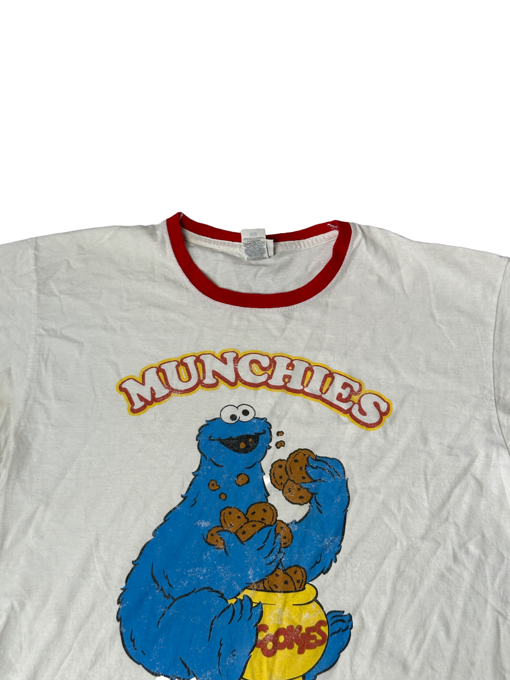 white Sesame Street Cookie Monster Munchies Ringer T-Shirt