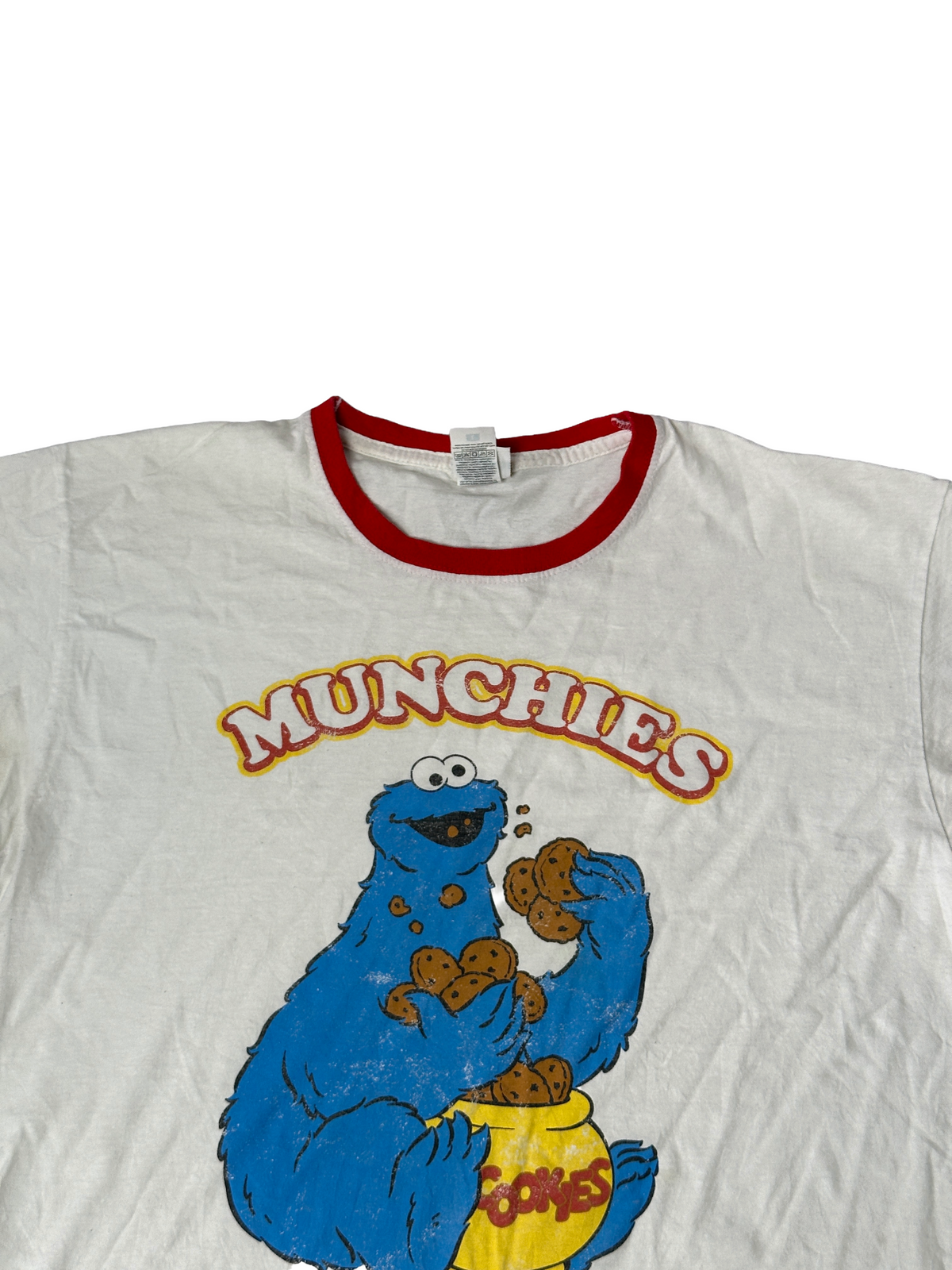 white Sesame Street Cookie Monster Munchies Ringer T-Shirt