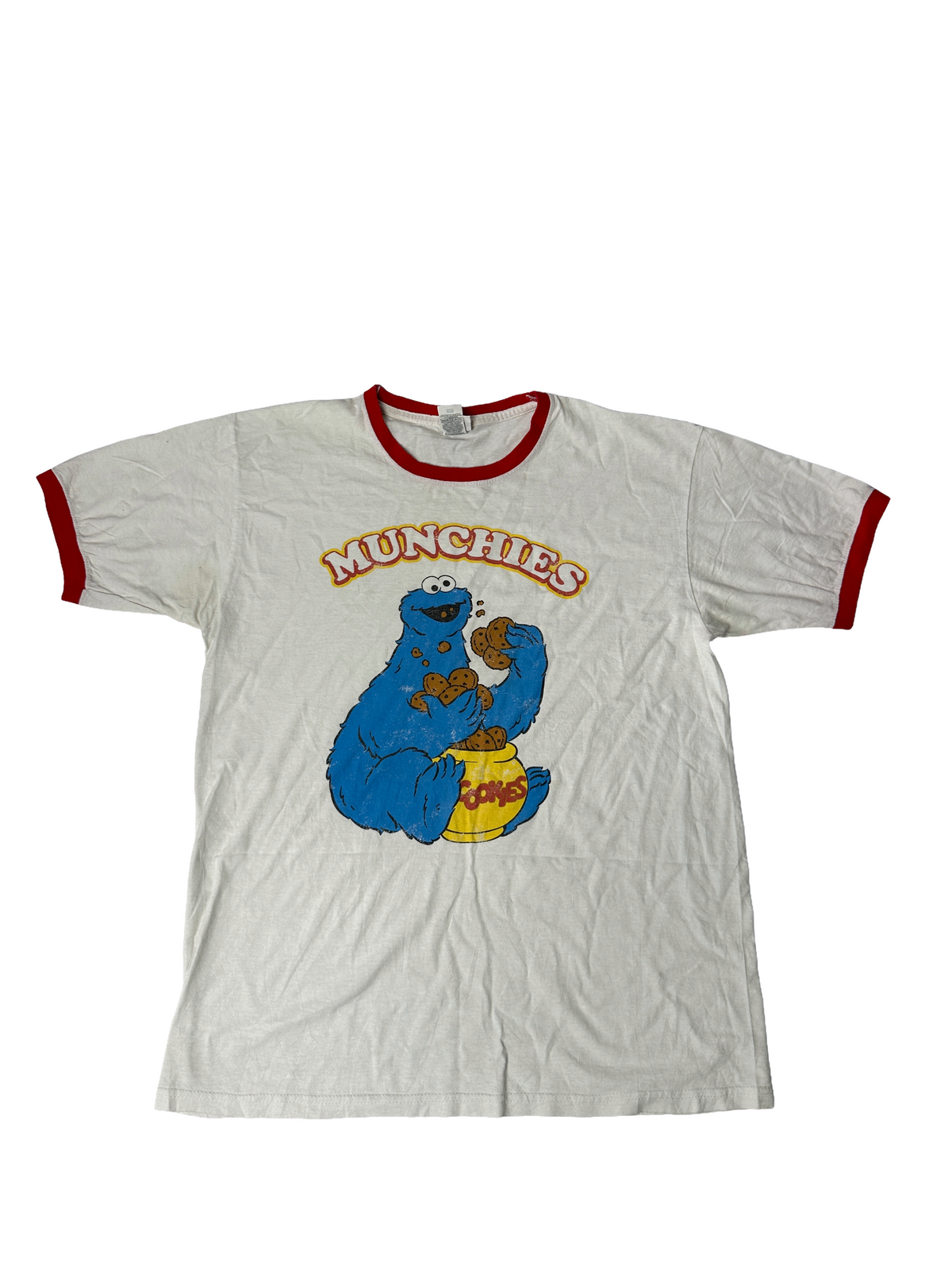 white Sesame Street Cookie Monster Munchies Ringer T-Shirt